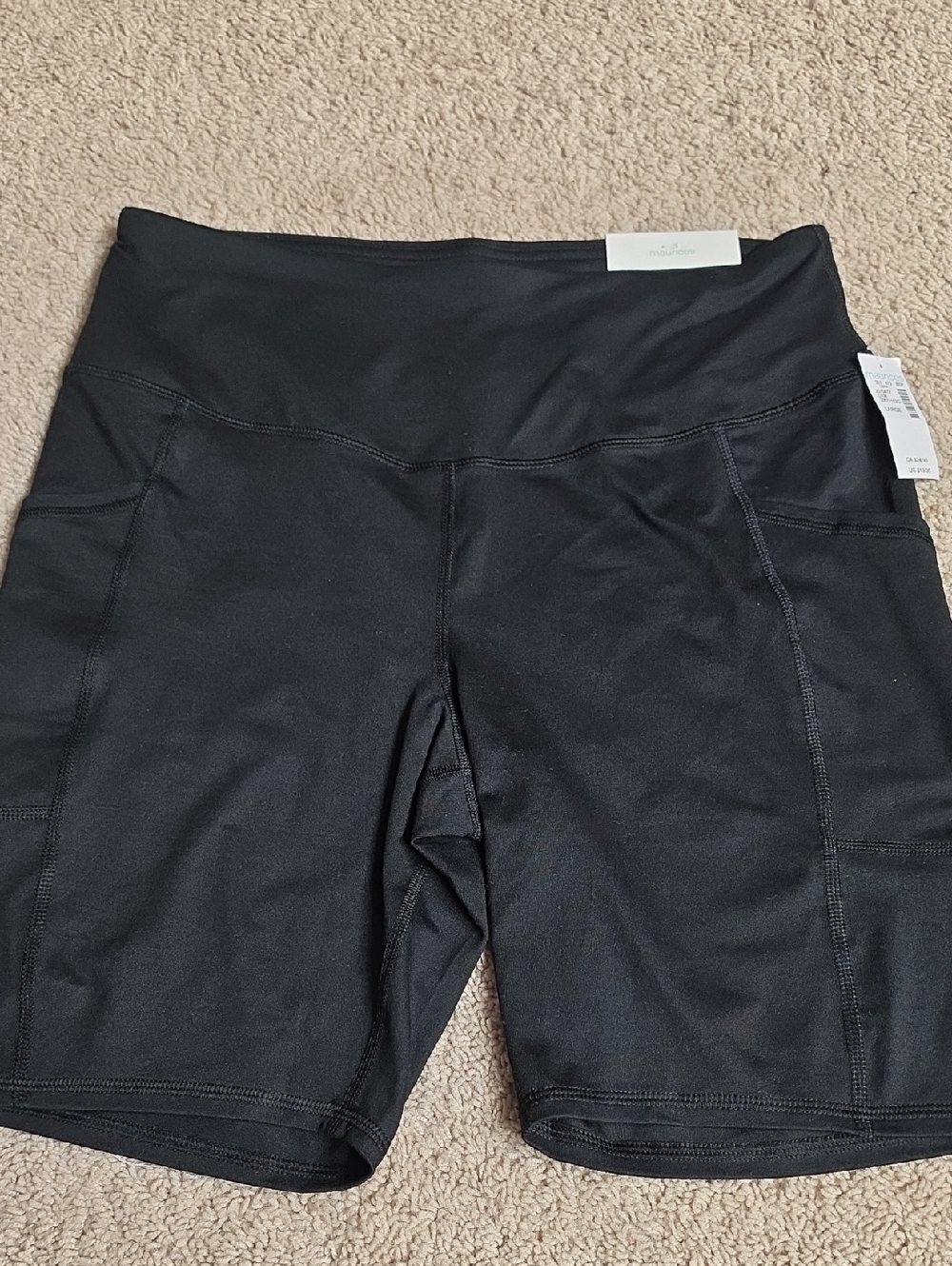 NWT Maurices Luxe High-Rise Black Women’s Bike Shorts with Side Pockets Sz L
